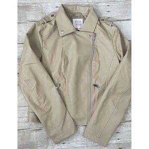 Cali 180 Women's Flap Moto Jacket Off‎ White, Taupe, Tan, Medium, EUC